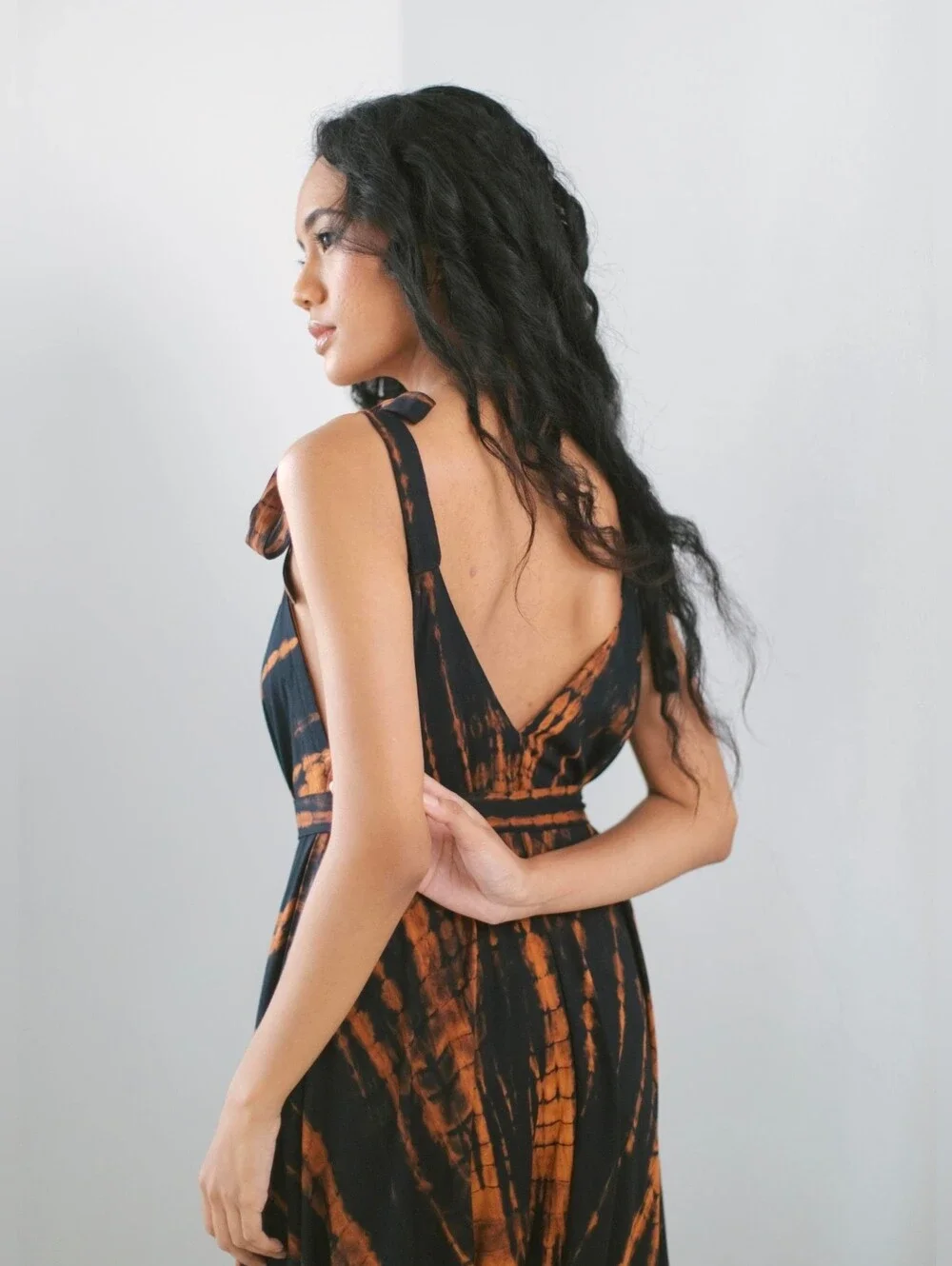 Black & Copper Tie-Dye V-Neck Bohemian Jumpsuit *NWT*-One Size - Picture 5 of 8